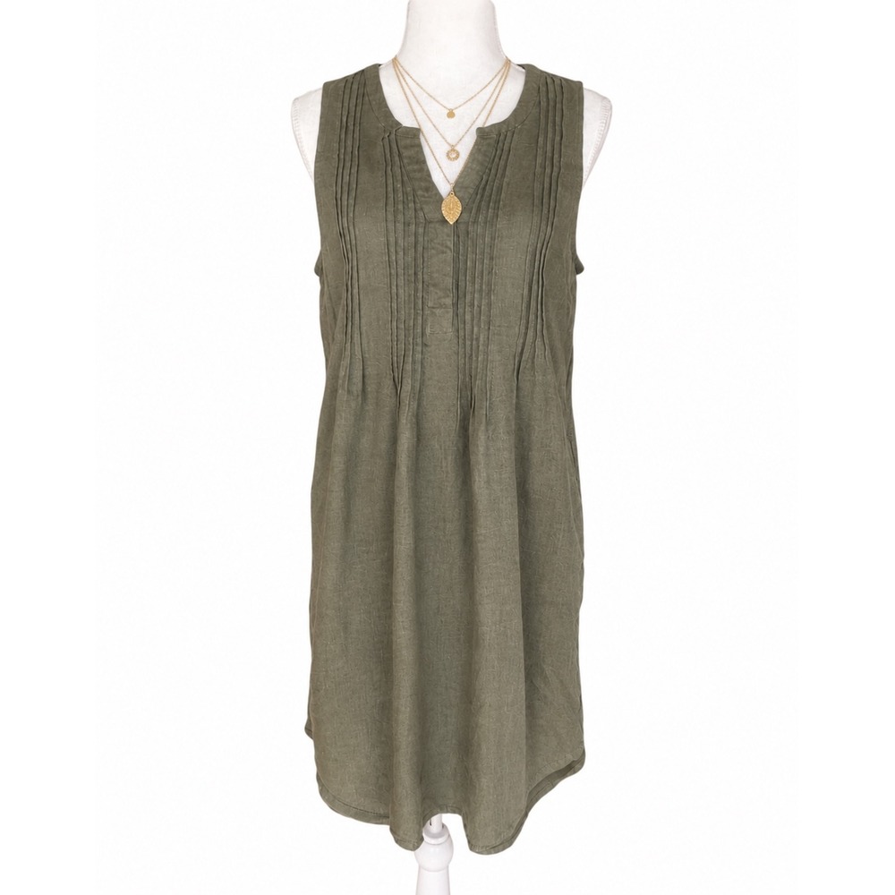 Shift Dress Linen Blend M Olive Green Boho Cottagecore Beach Coastalcore